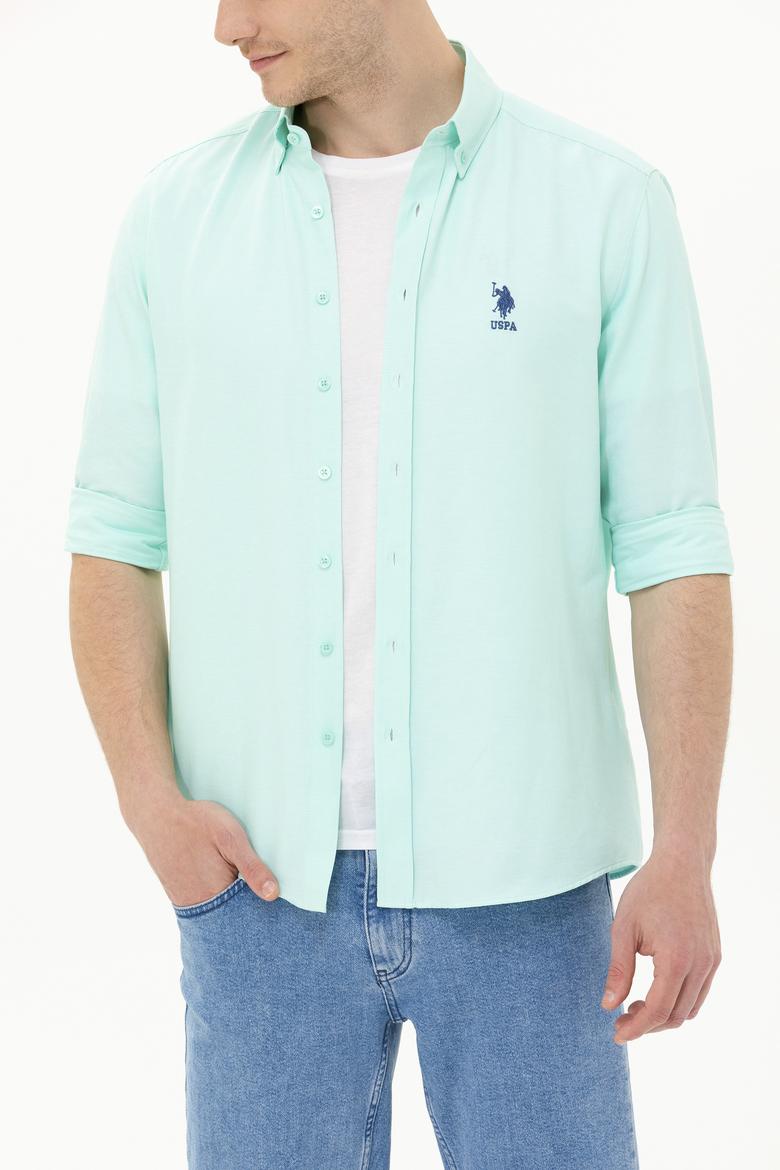 Erkek Su Yeşili Uzun Kollu Basic Gömlek - 50262934078