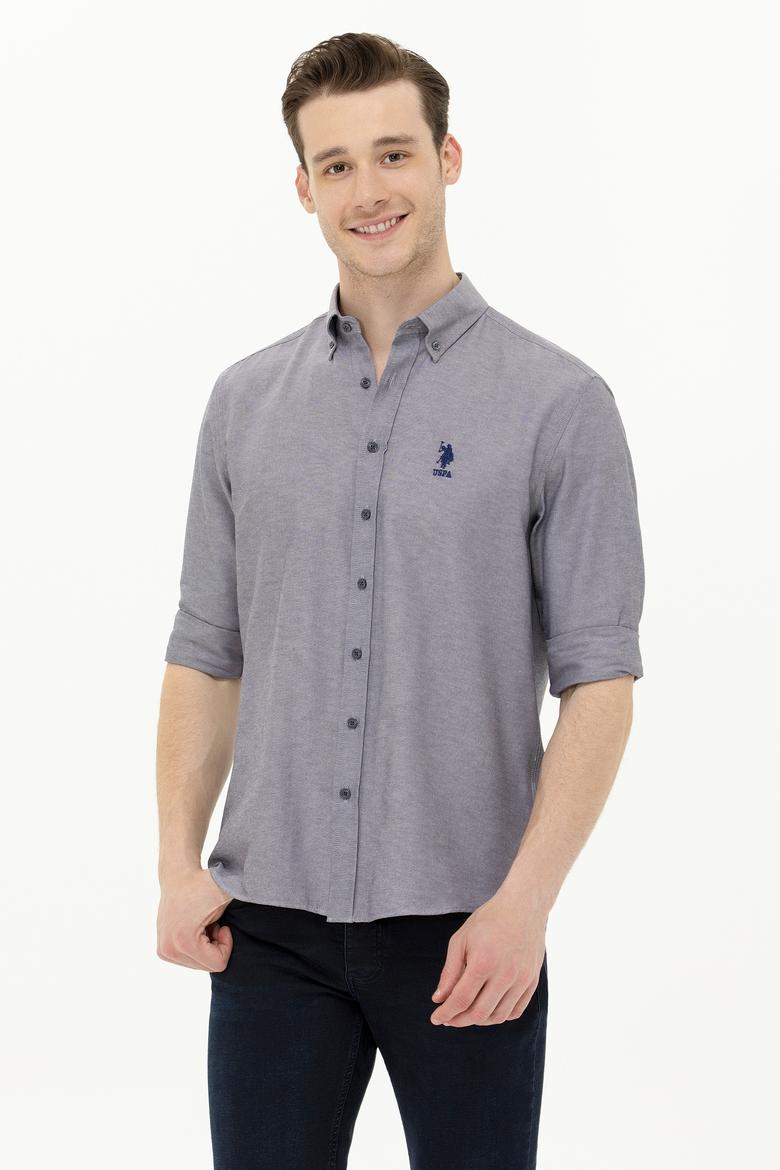 Erkek Lacivert Melanj Uzun Kollu Basic Gömlek