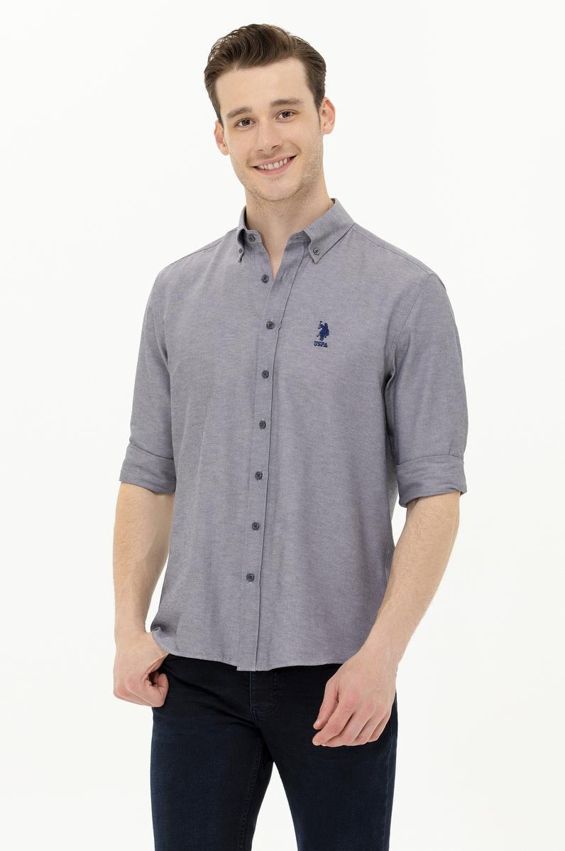 Erkek Lacivert Melanj Uzun Kollu Basic Gömlek