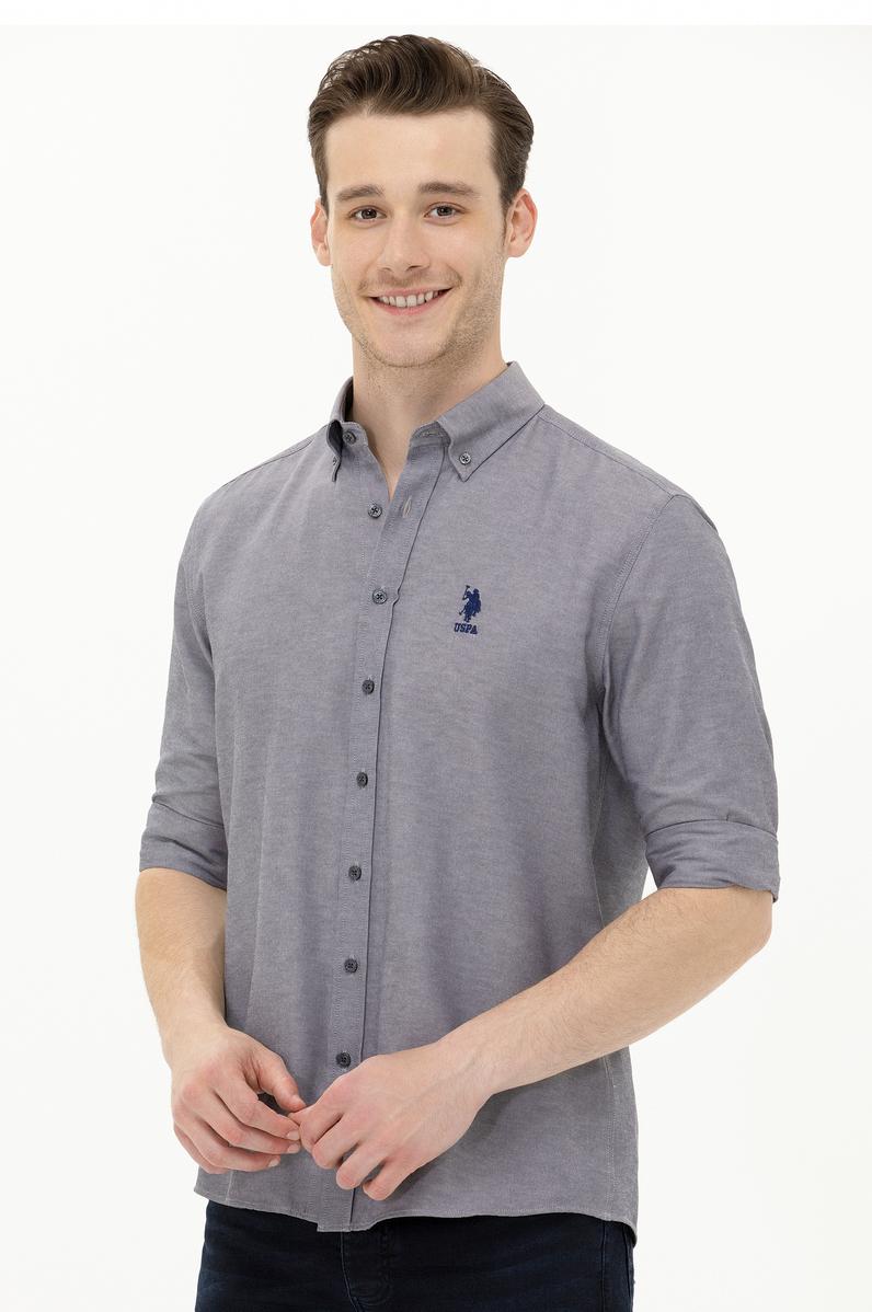 Erkek Lacivert Melanj Uzun Kollu Basic Gömlek