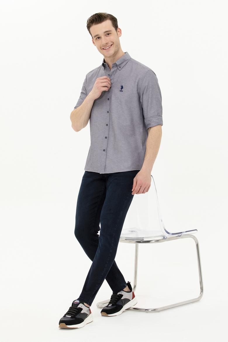 Erkek Lacivert Melanj Uzun Kollu Basic Gömlek - 50262934107