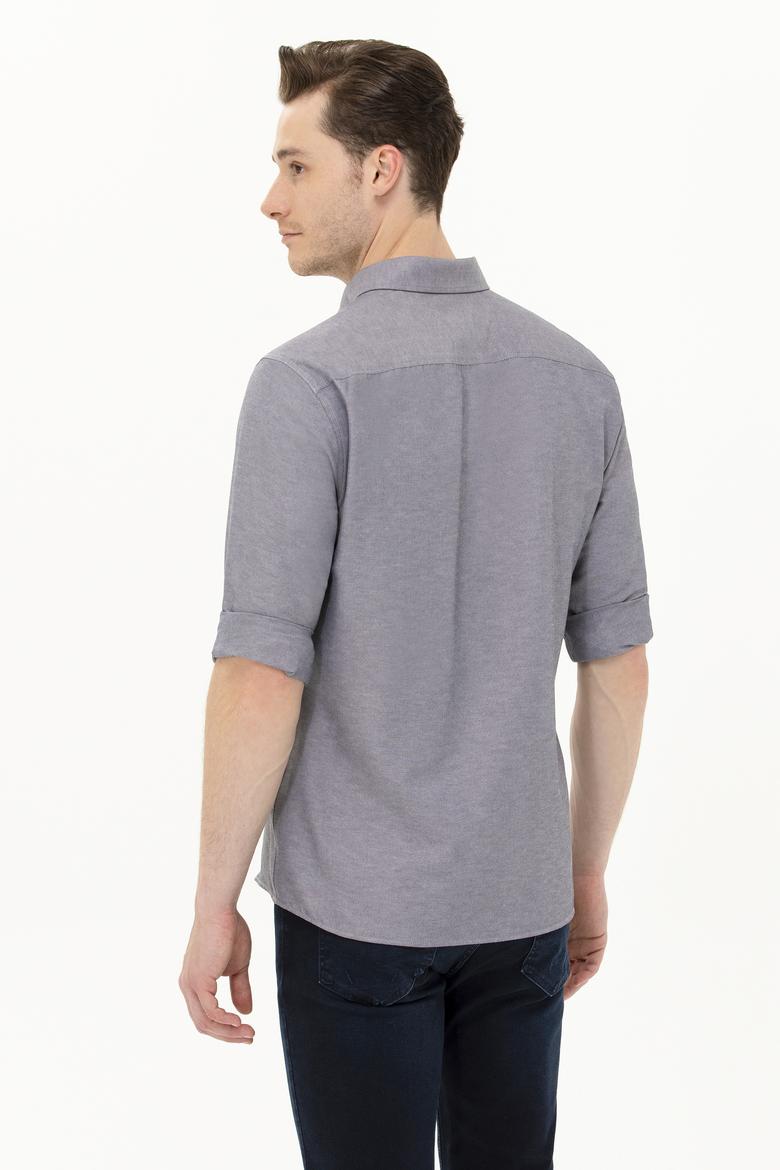 Erkek Lacivert Melanj Uzun Kollu Basic Gömlek - 50262934107