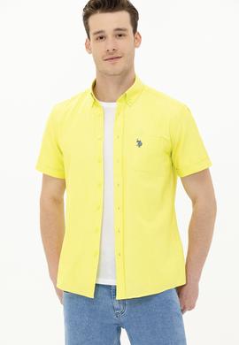 Erkek Neon Sarı Kısa Kollu Gömlek - 50262942047