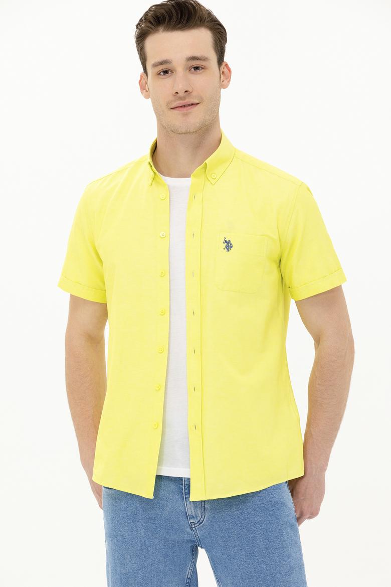Erkek Neon Sarı Kısa Kollu Gömlek - 50262942047