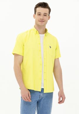 Erkek Neon Sarı Kısa Kollu Gömlek - 50262942047