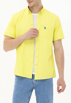 Erkek Neon Sarı Kısa Kollu Gömlek - 50262942047