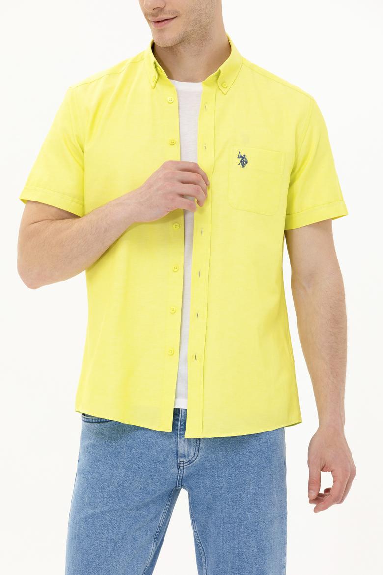 Erkek Neon Sarı Kısa Kollu Gömlek - 50262942047