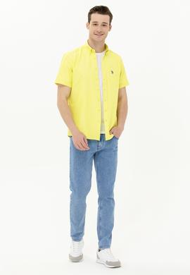 Erkek Neon Sarı Kısa Kollu Gömlek - 50262942047