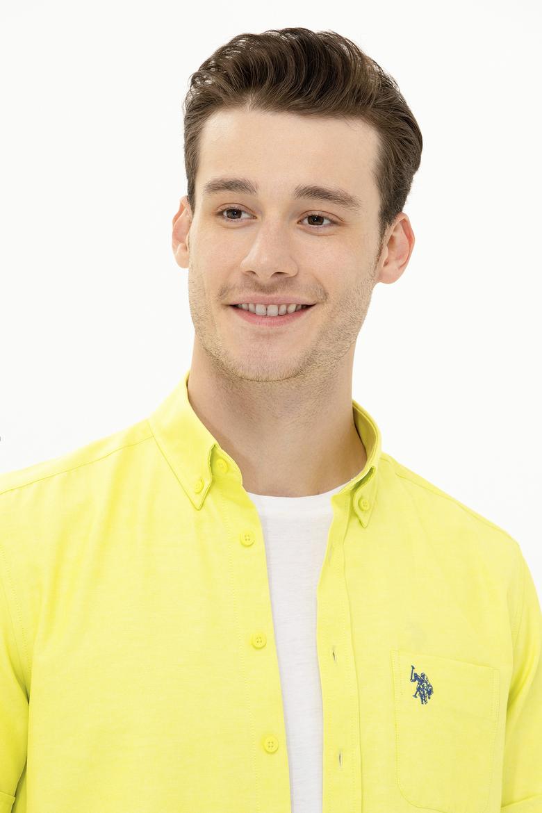 Erkek Neon Sarı Kısa Kollu Gömlek - 50262942047