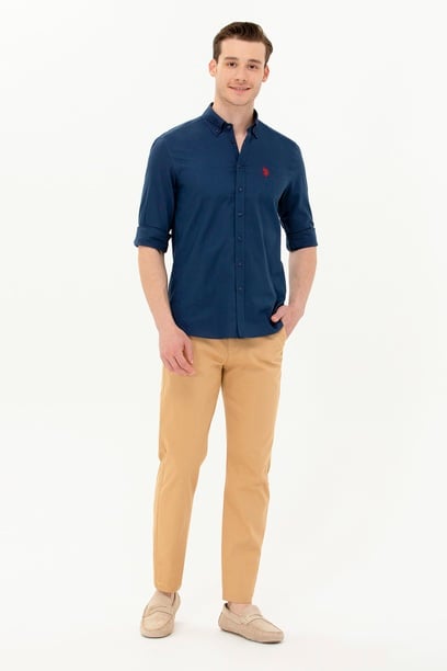Erkek Slim Fit Camel Kanvas / Chino Pantolon