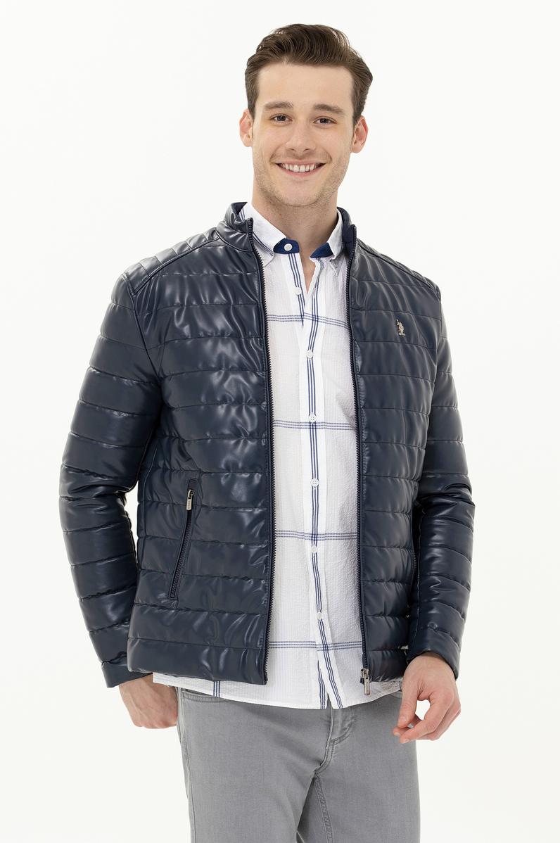 Erkek Lacivert Deri Ceket