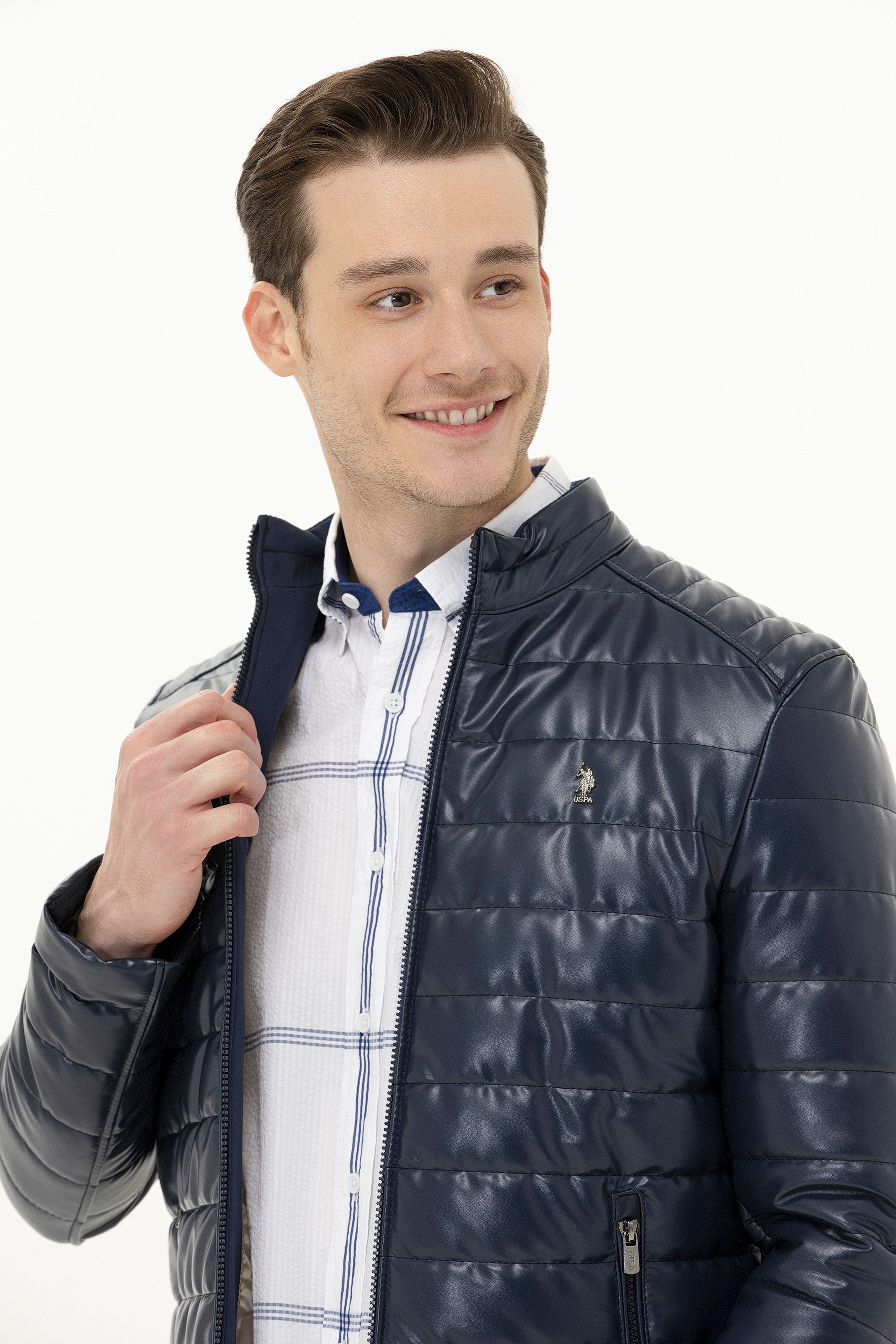Erkek Lacivert Deri Ceket - Image 3