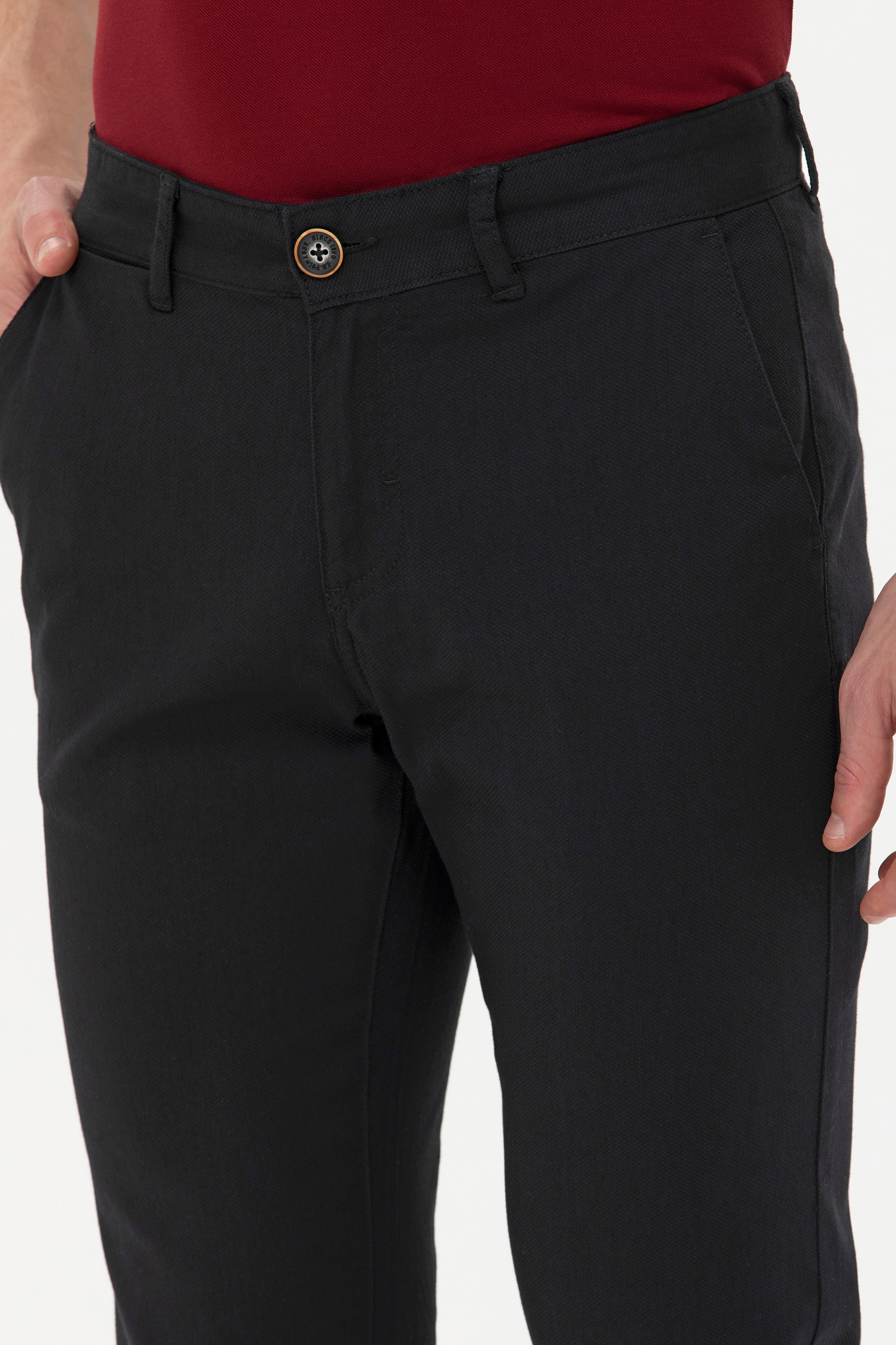 Erkek Slim Fit Siyah Kanvas Pantolon - Image 5