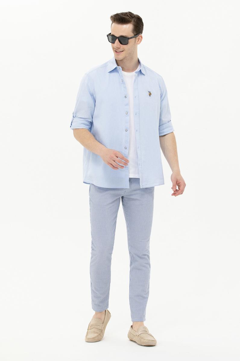 Erkek Açık Mavi Uzun Kollu Basic Gömlek