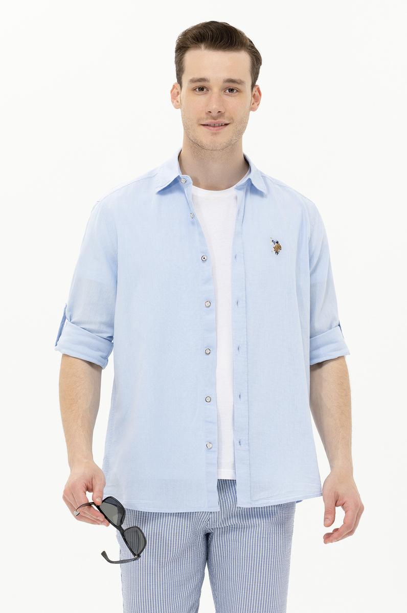 Erkek Açık Mavi Uzun Kollu Basic Gömlek