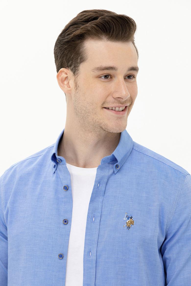 Erkek Saks Uzun Kollu Basic Gömlek - 50263099050