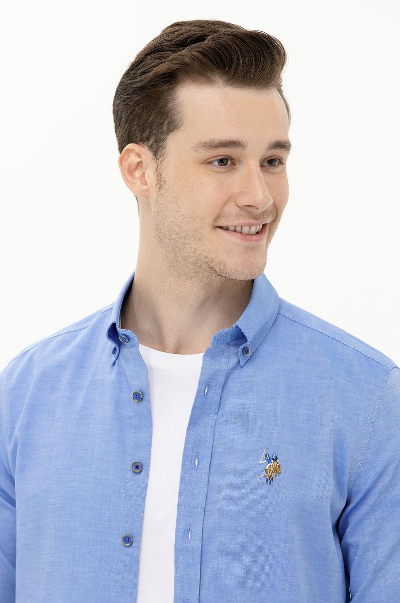 Erkek Saks Uzun Kollu Basic Gömlek