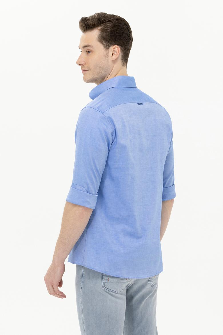 Erkek Saks Uzun Kollu Basic Gömlek - 50263099050