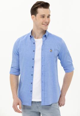 Erkek Saks Uzun Kollu Basic Gömlek - 50263099050