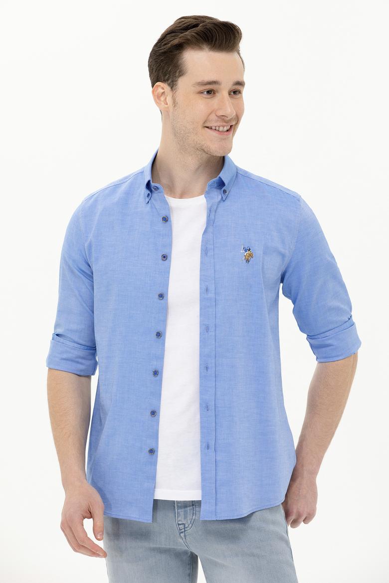 Erkek Saks Uzun Kollu Basic Gömlek - 50263099050