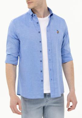 Erkek Saks Uzun Kollu Basic Gömlek - 50263099050