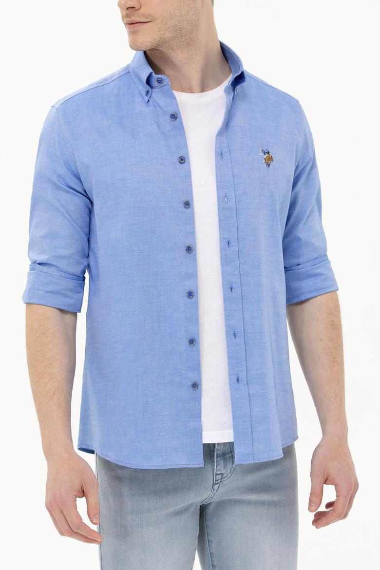 Erkek Saks Uzun Kollu Basic Gömlek - 50263099050