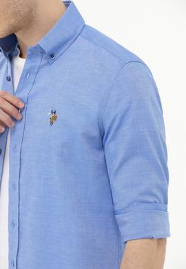 Erkek Saks Uzun Kollu Basic Gömlek - 50263099050