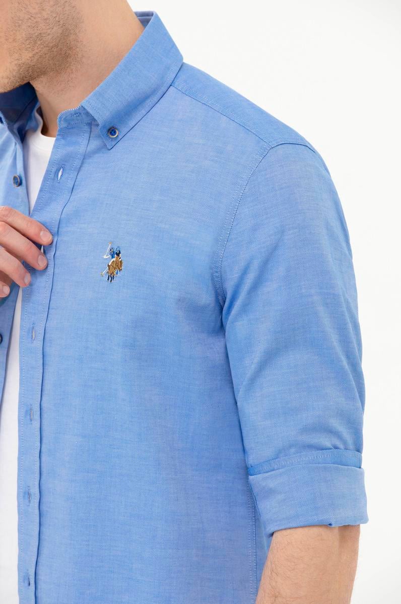 Erkek Saks Uzun Kollu Basic Gömlek