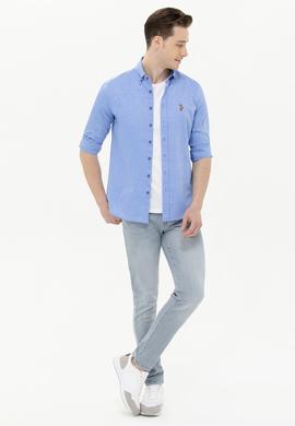 Erkek Saks Uzun Kollu Basic Gömlek - 50263099050