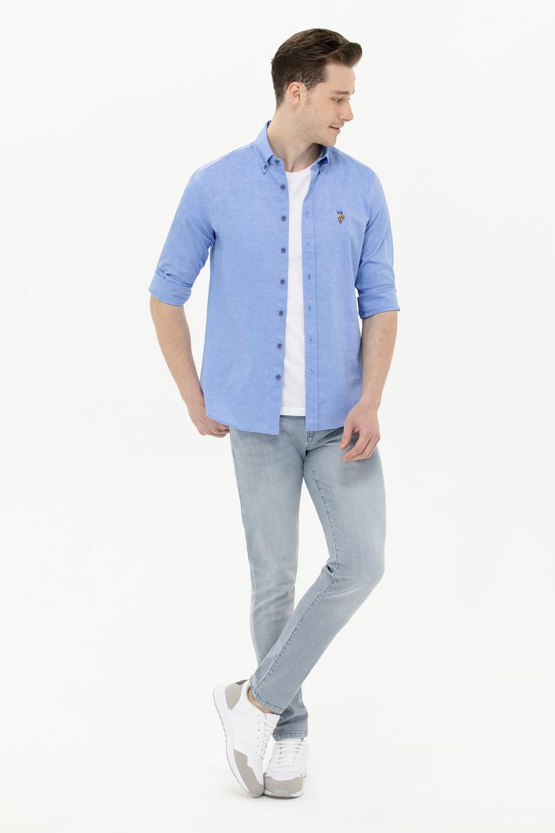 Erkek Saks Uzun Kollu Basic Gömlek - 50263099050