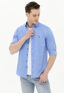 Erkek Saks Uzun Kollu Basic Gömlek - 50263099050