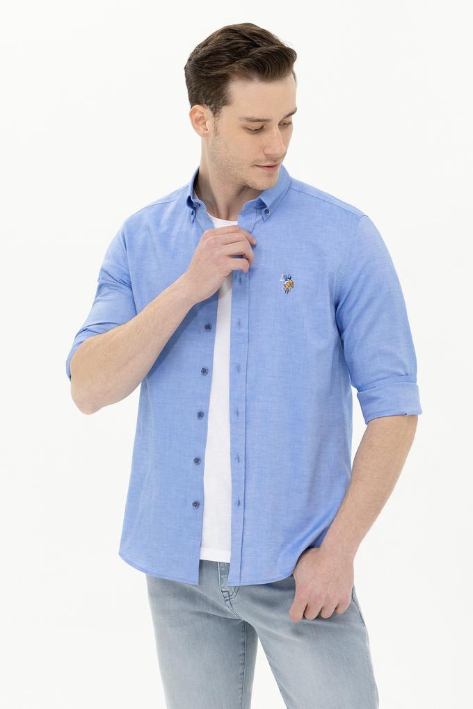 Erkek Saks Uzun Kollu Basic Gömlek