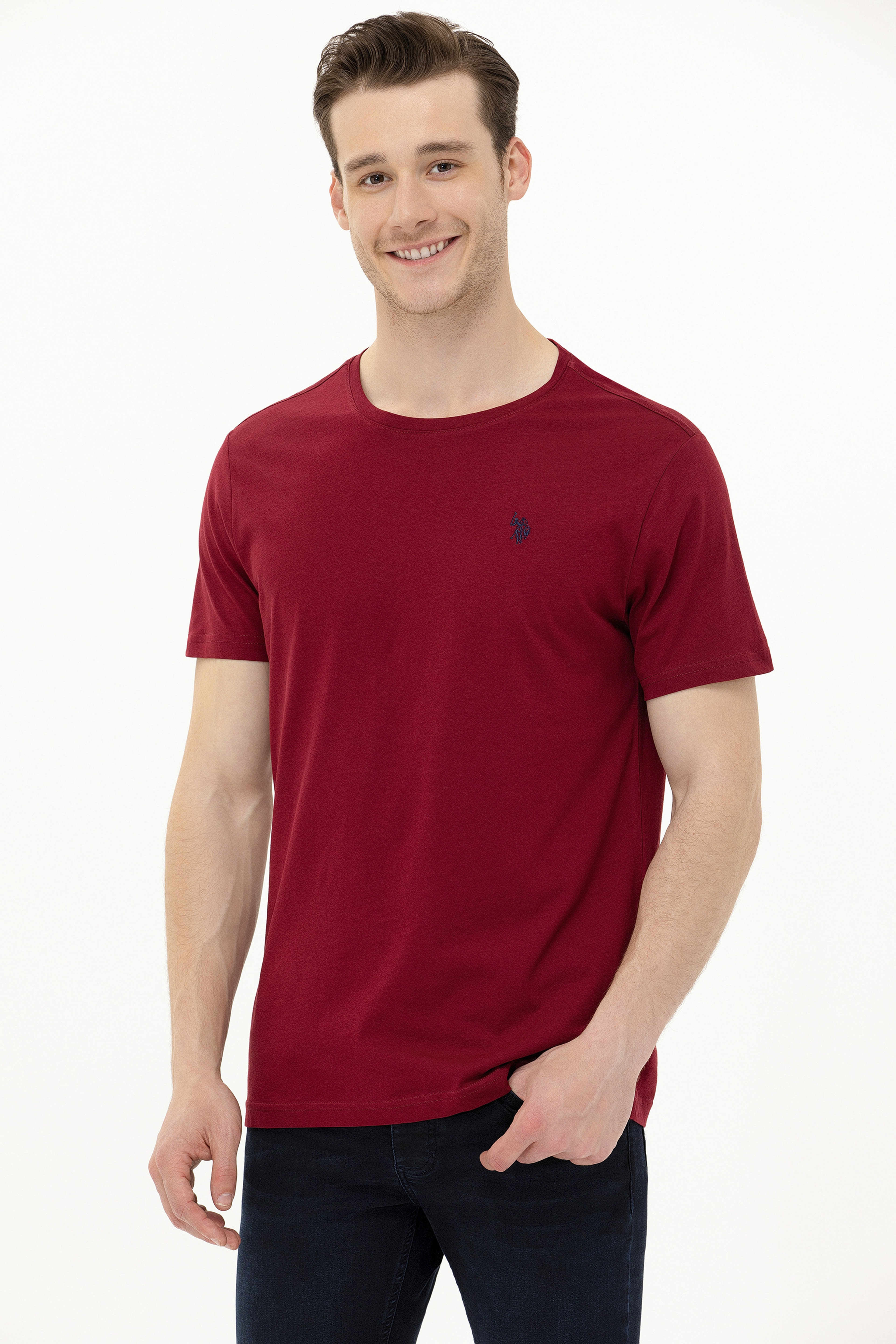 Erkek Plum Basic Bisiklet Yaka Tişört - Image 1