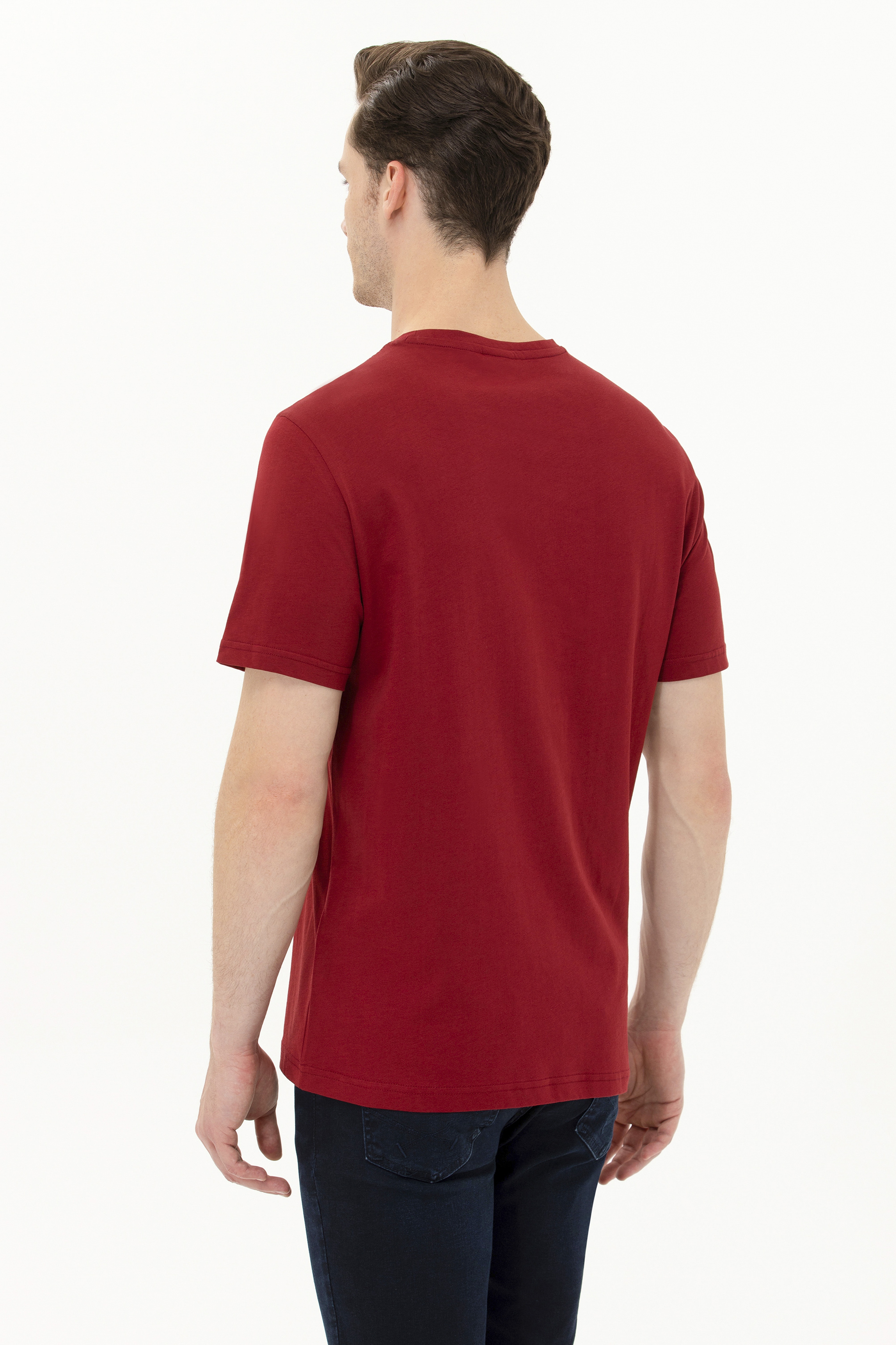 Erkek Bordo Basic Tişört - Image 5