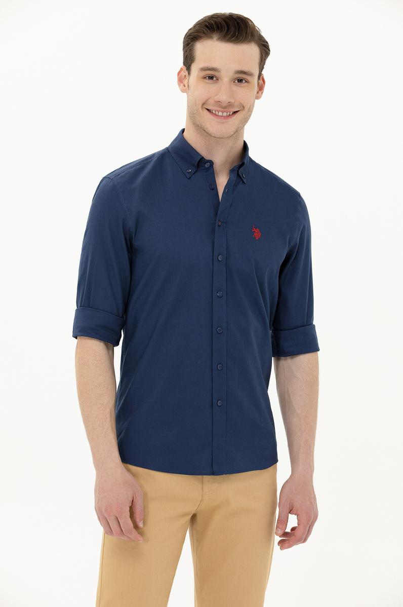 Erkek Lacivert Uzun Kollu Basic Gömlek