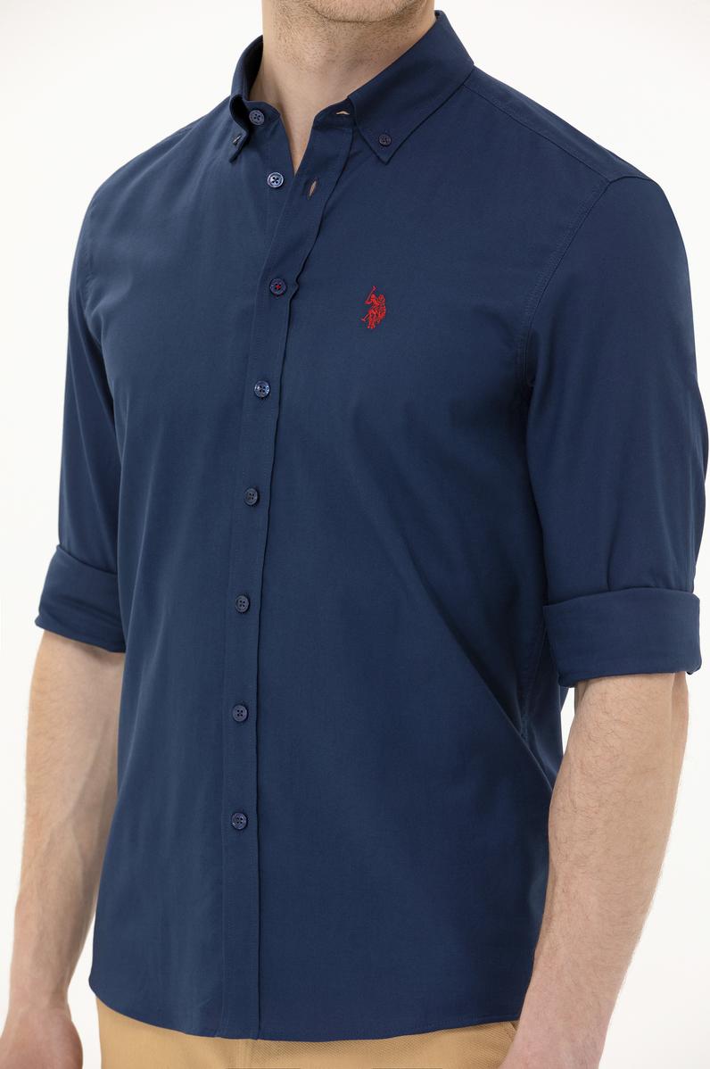 Erkek Lacivert Uzun Kollu Basic Gömlek