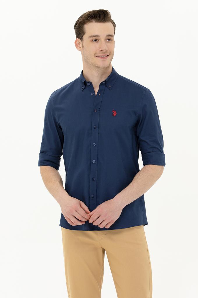 Erkek Lacivert Uzun Kollu Basic Gömlek