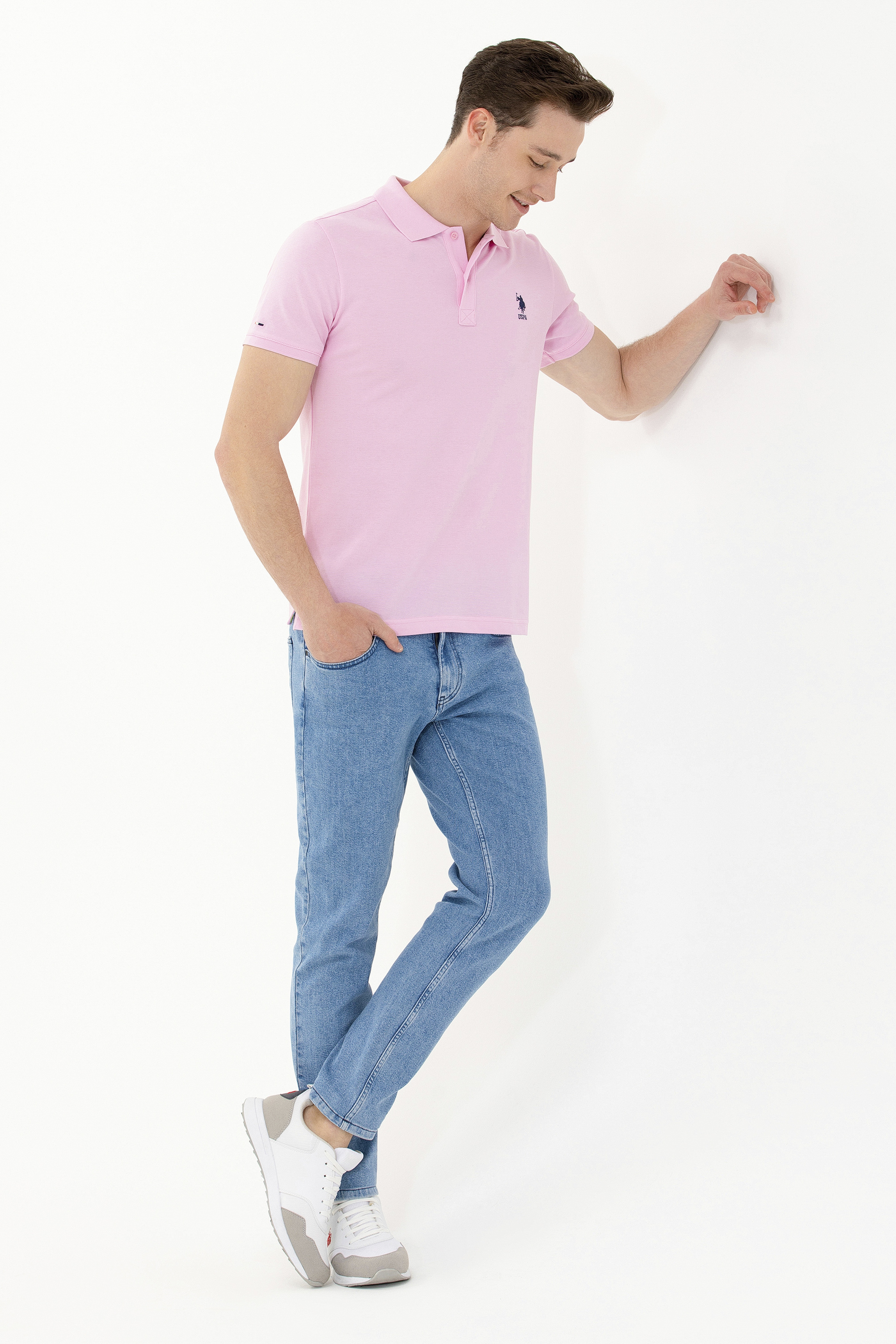 Erkek Açık Pembe Basic Polo Yaka Tişört - Image 4