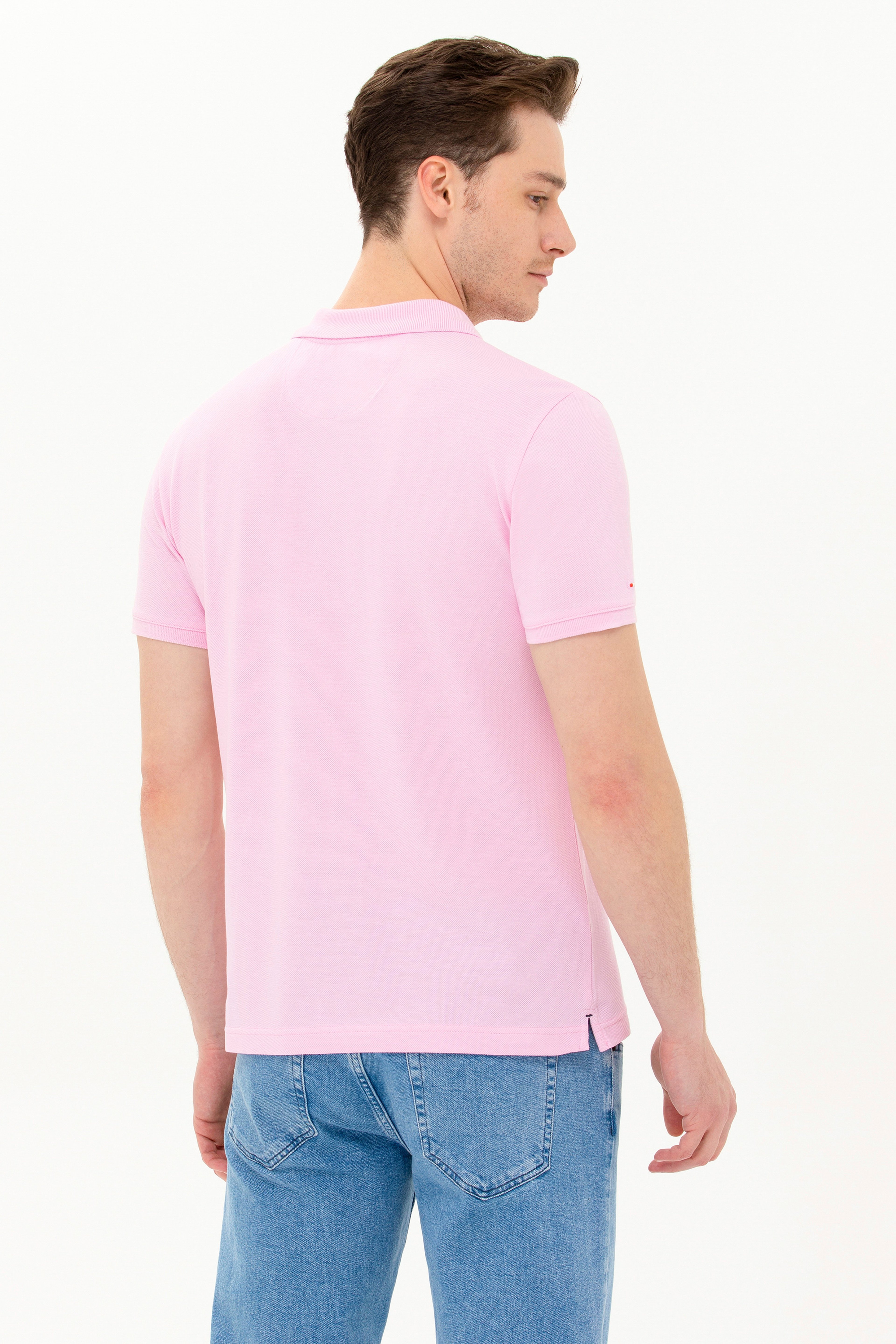 Erkek Açık Pembe Basic Polo Yaka Tişört - Image 5