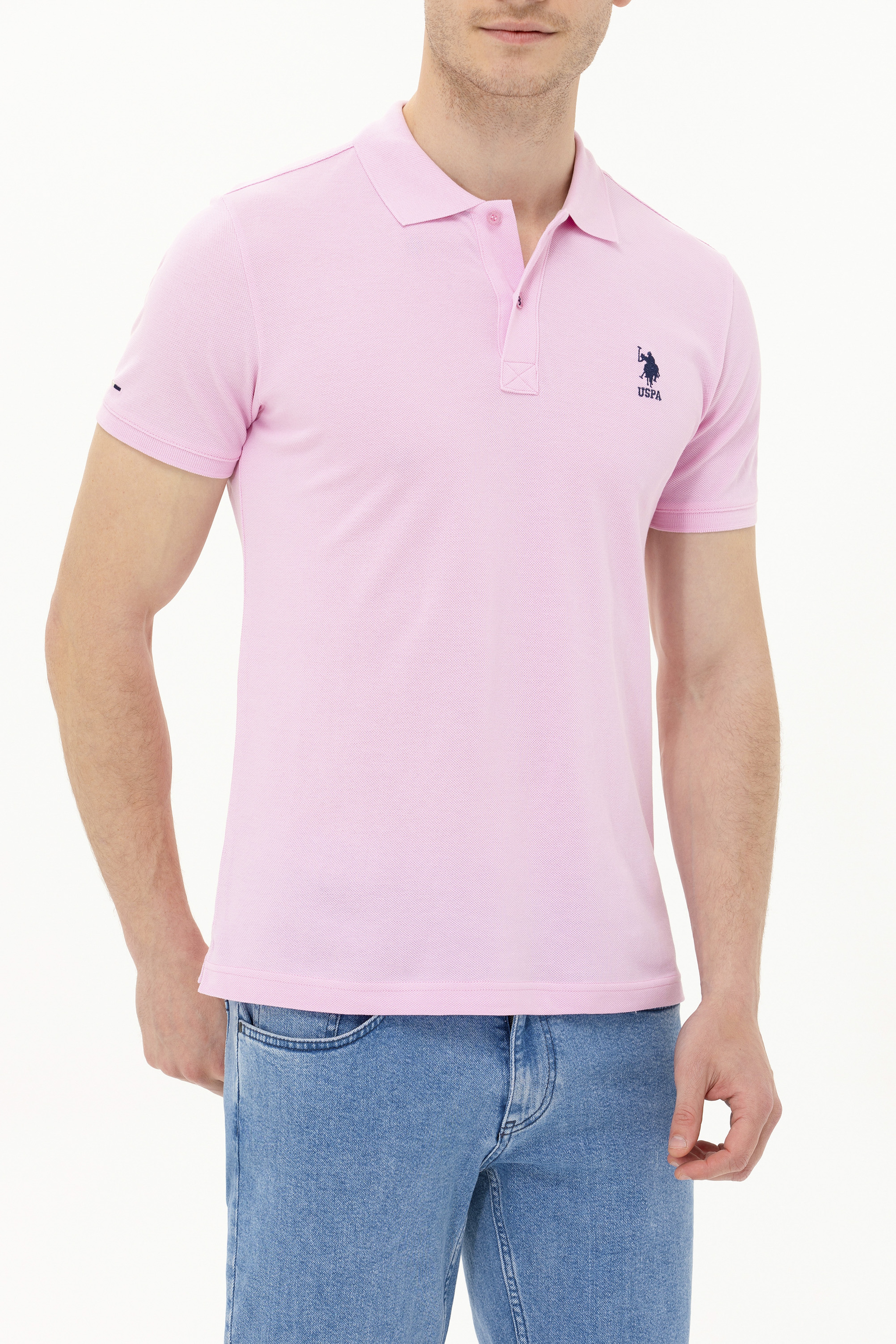 Erkek Açık Pembe Basic Polo Yaka Tişört