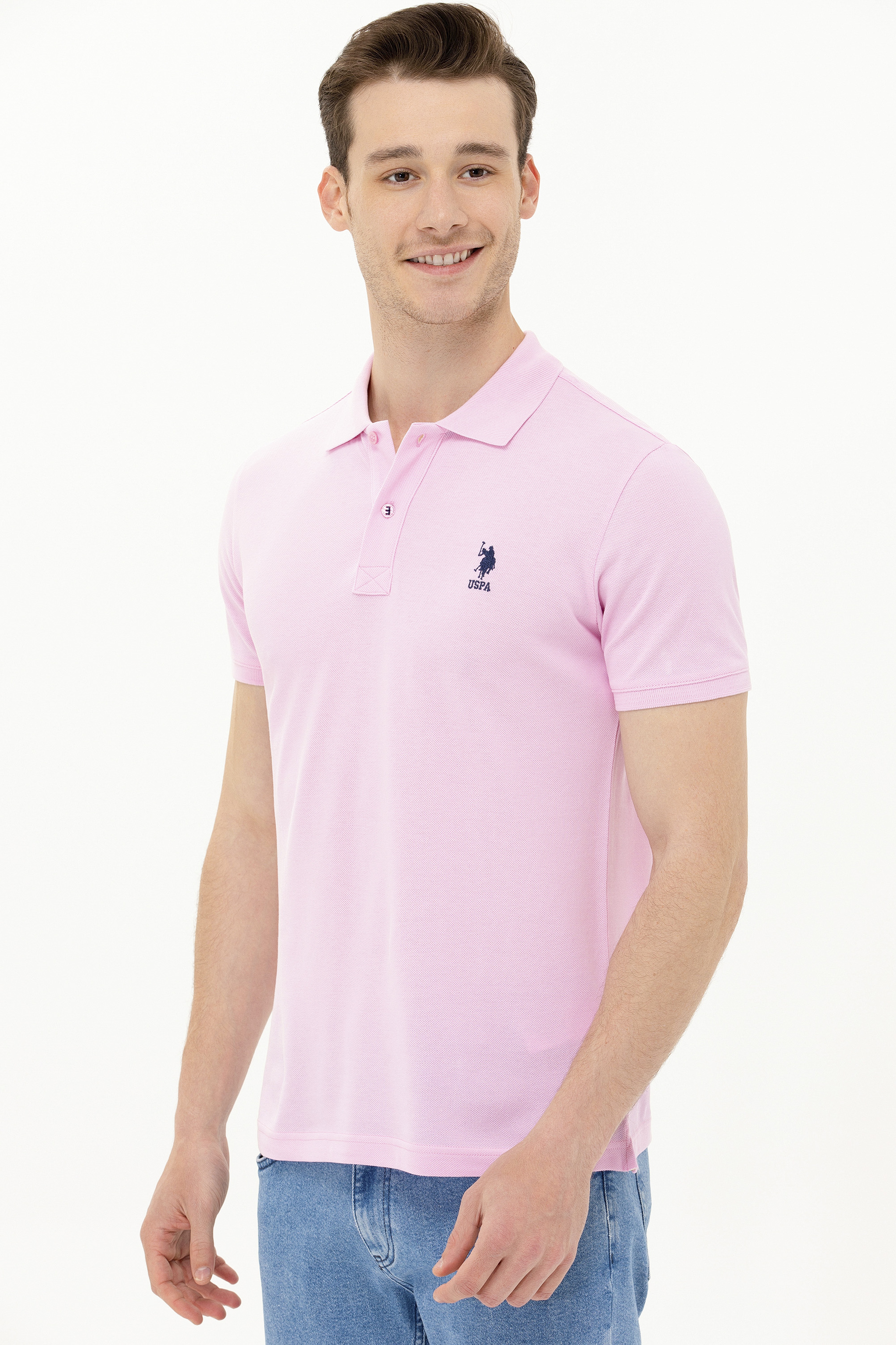 Erkek Açık Pembe Basic Polo Yaka Tişört - Image 2