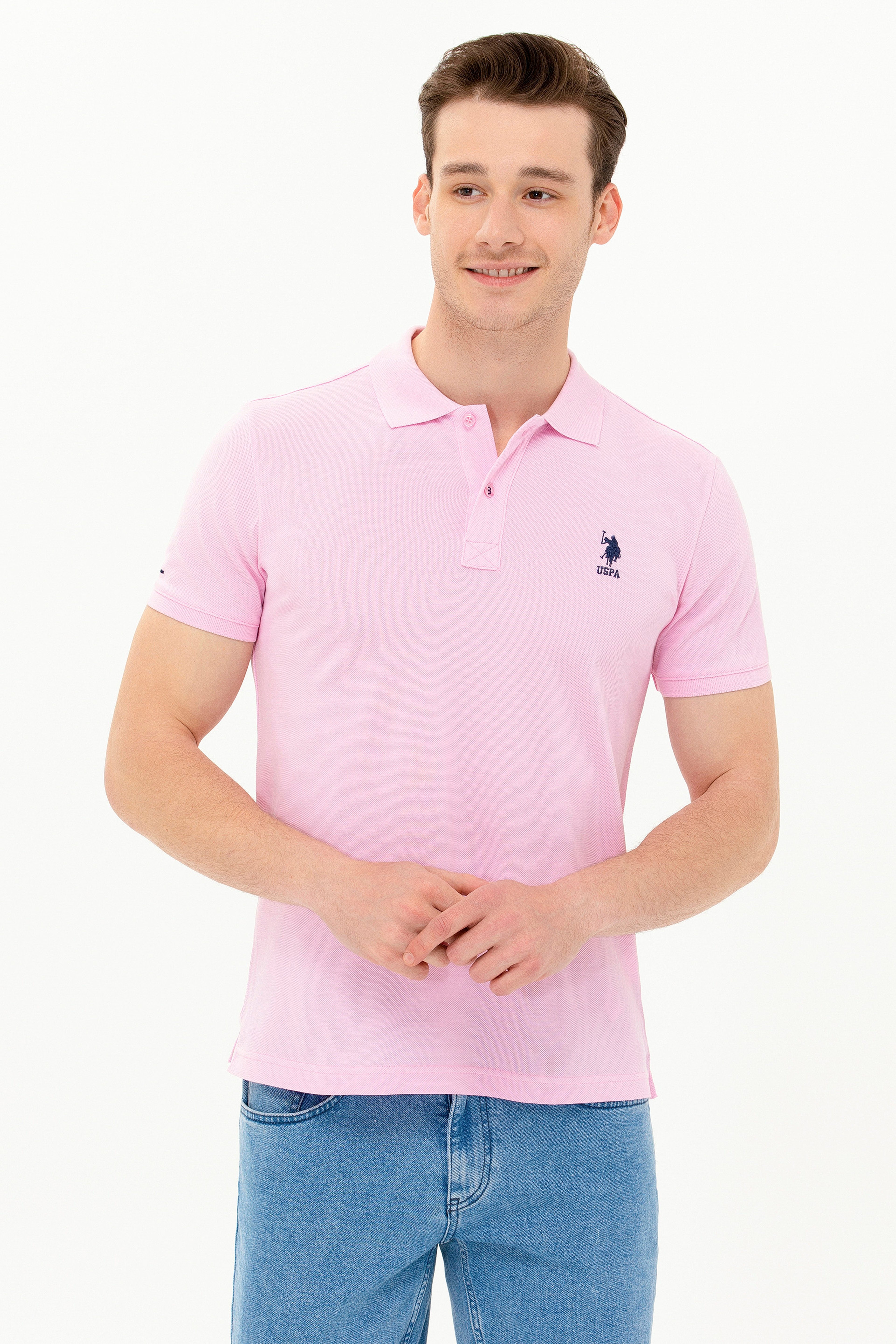 Erkek Açık Pembe Basic Polo Yaka Tişört - Image 1