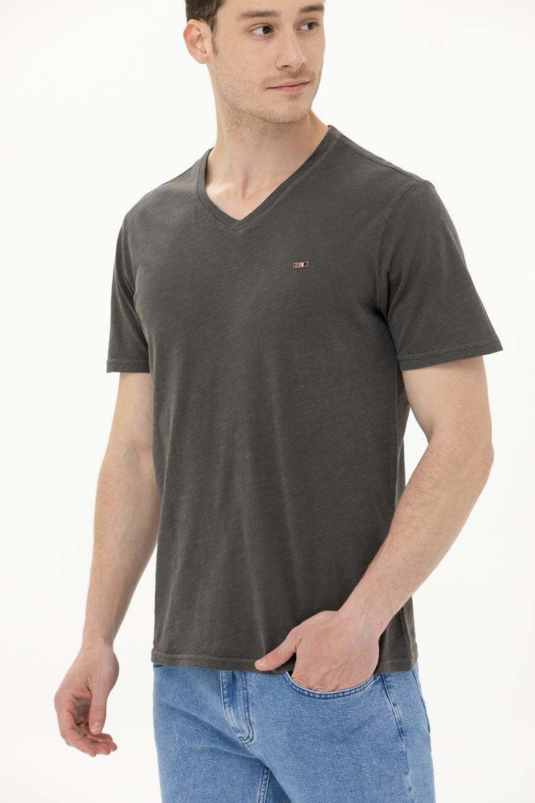 Erkek Antrasit Basic V Yaka Tişört - 50263474014