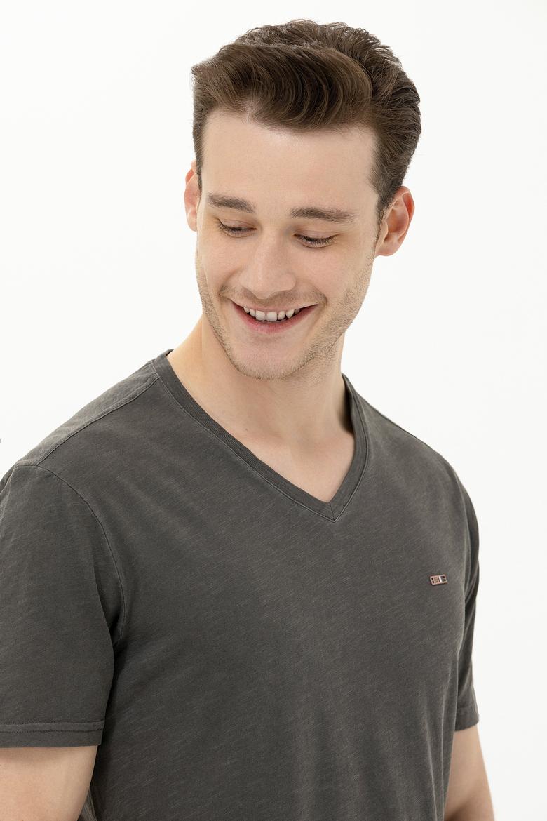 Erkek Antrasit Basic V Yaka Tişört - 50263474014