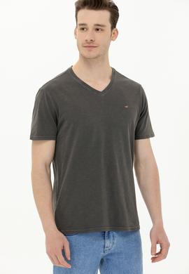 Erkek Antrasit Basic V Yaka Tişört - 50263474014