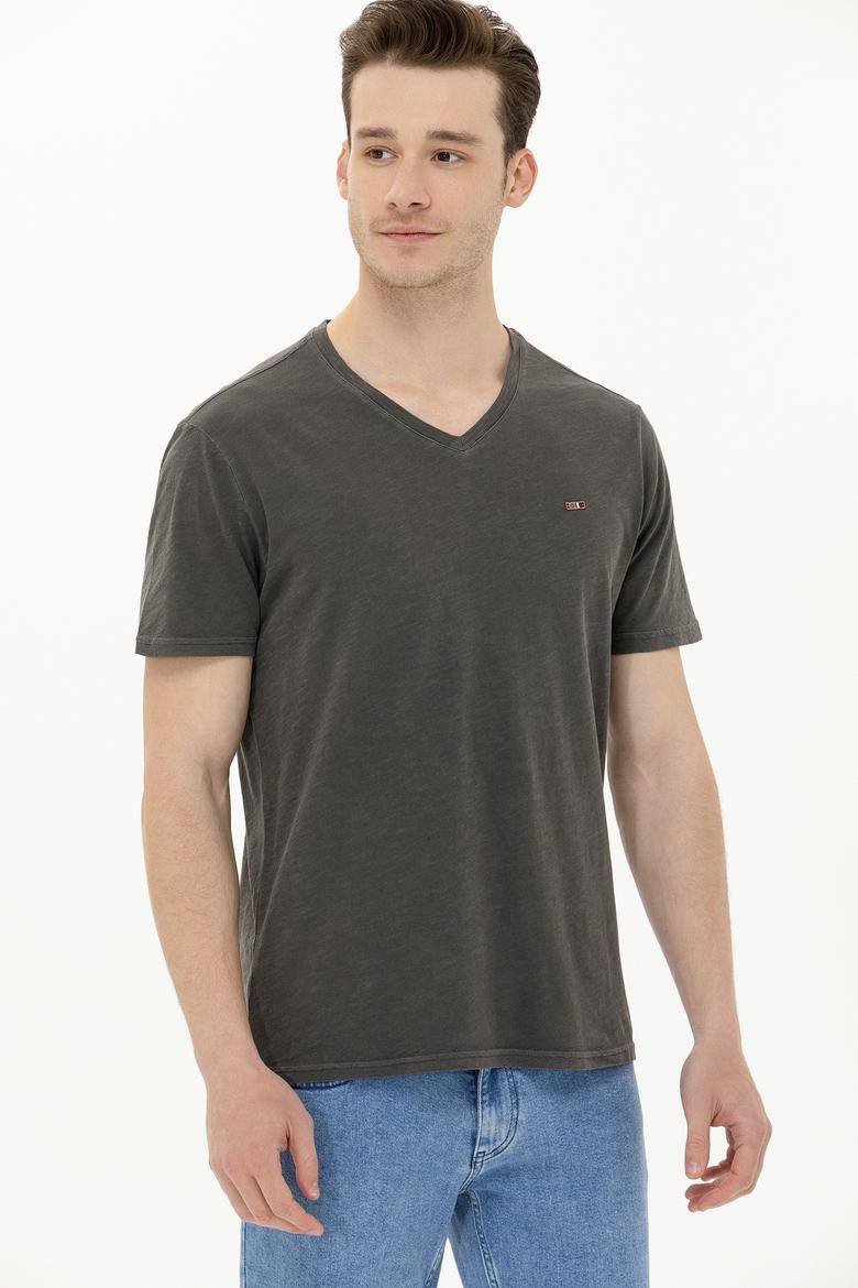 Erkek Antrasit Basic V Yaka Tişört - 50263474014