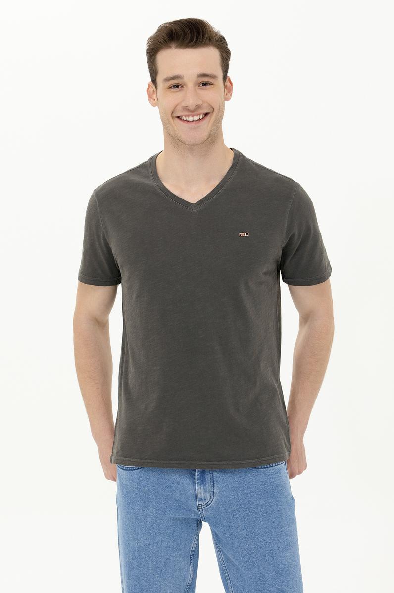 Erkek Antrasit Basic V Yaka Tişört