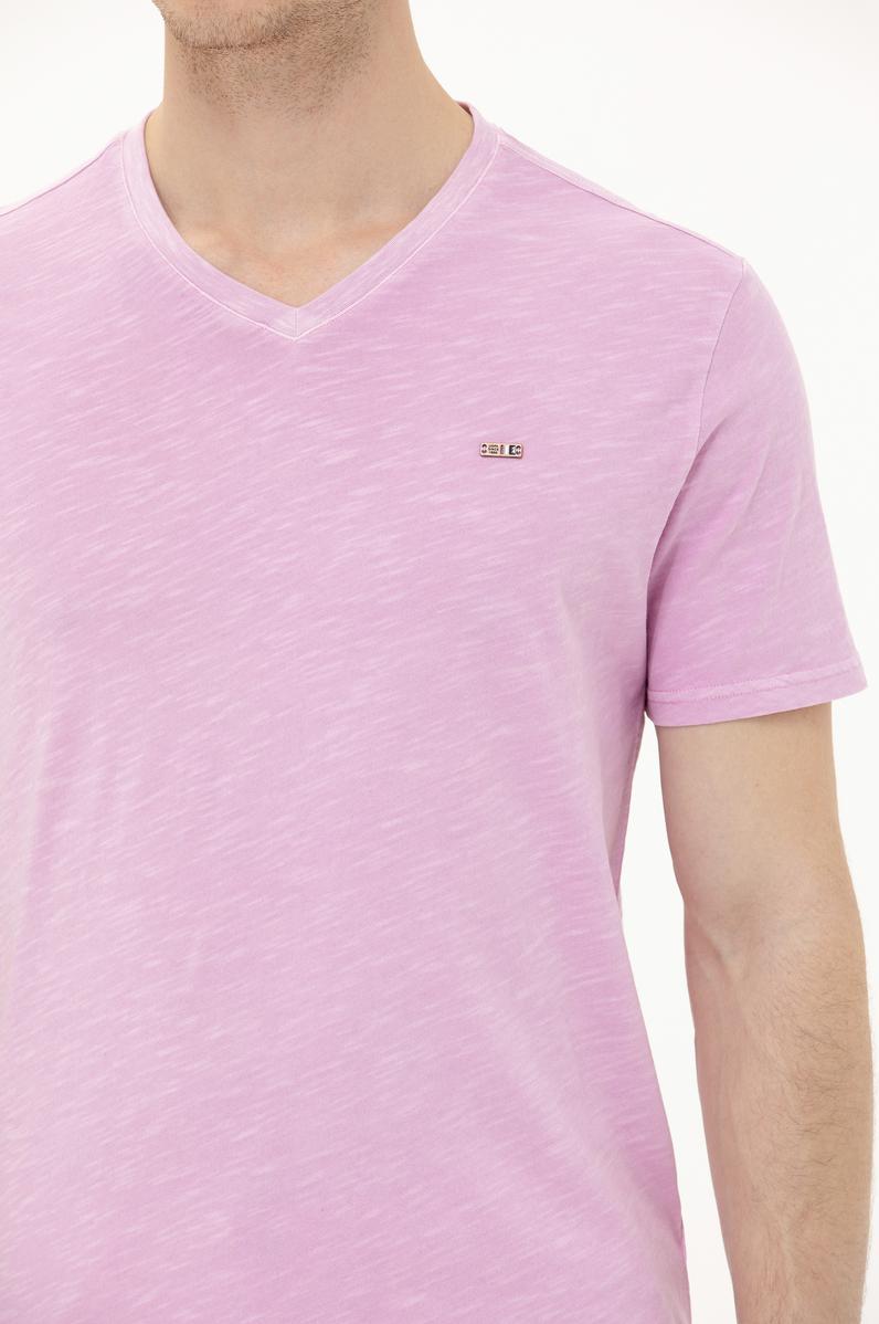 Erkek Manolya Basic V Yaka Tişört