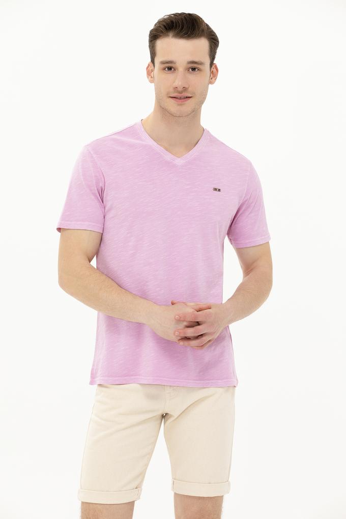 Erkek Manolya Basic V Yaka Tişört