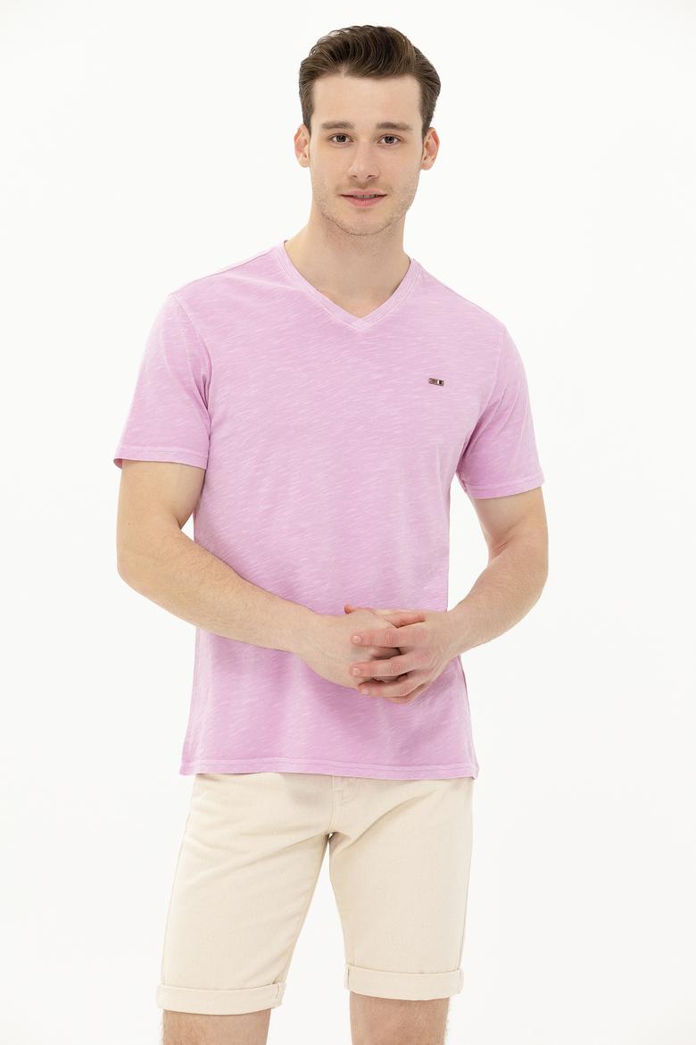 Erkek Manolya Basic V Yaka Tişört